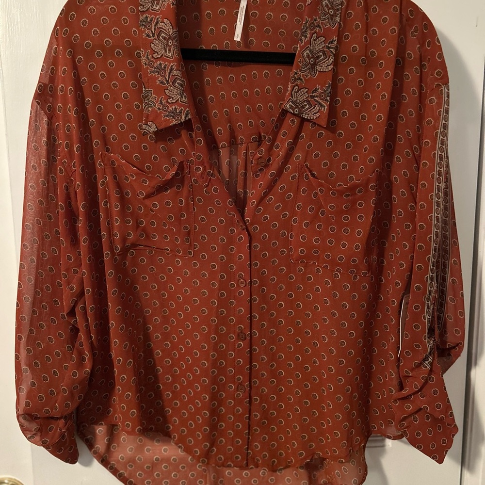 Free People Rust Patterned Blouse